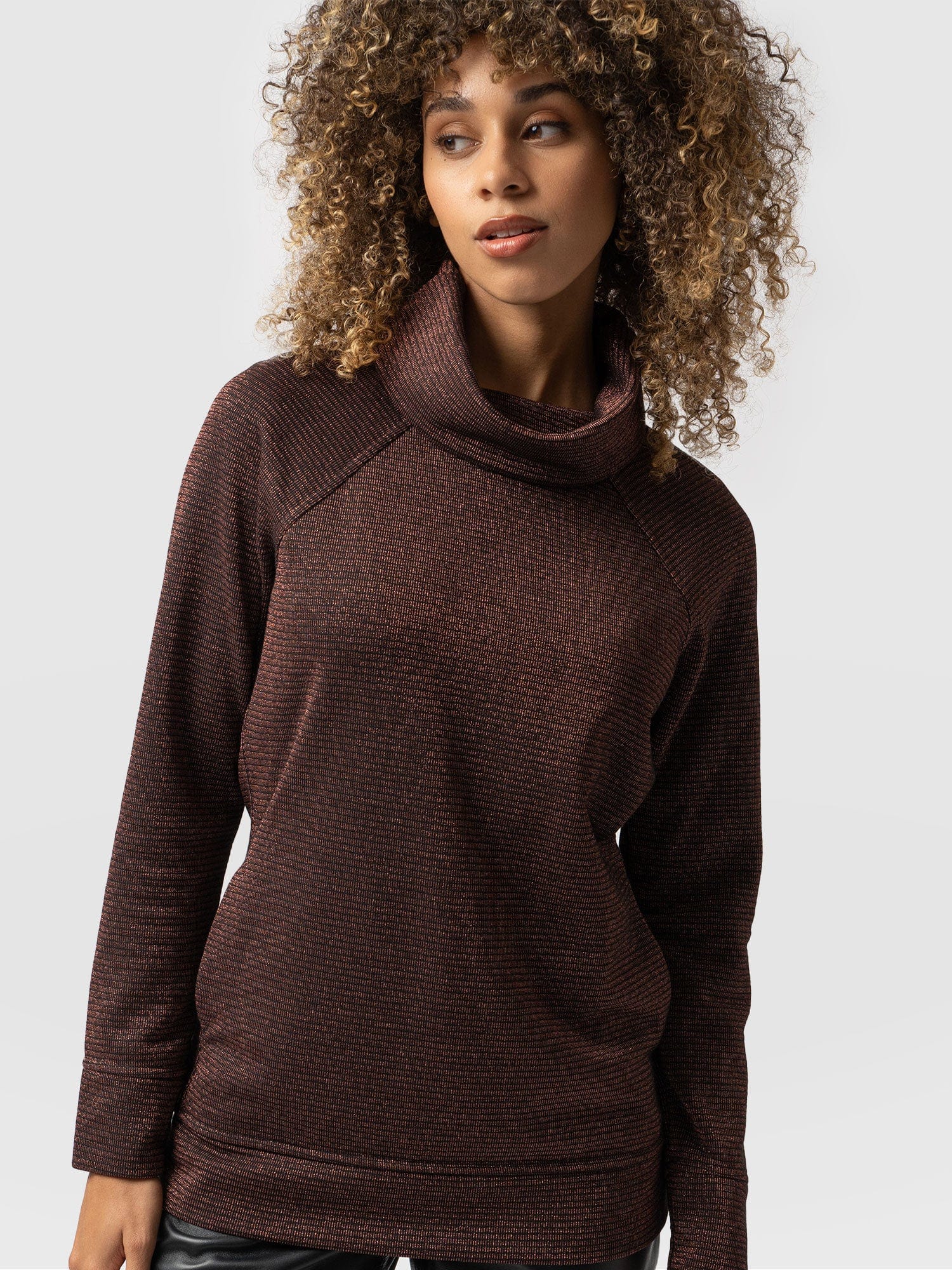Ottoman Rib Roll Neck - Bronze Lurex